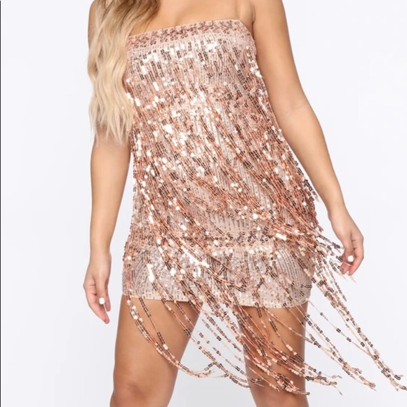 Fashion Nova Sequin Mini Dress Rosegold - Picture 1 of 3